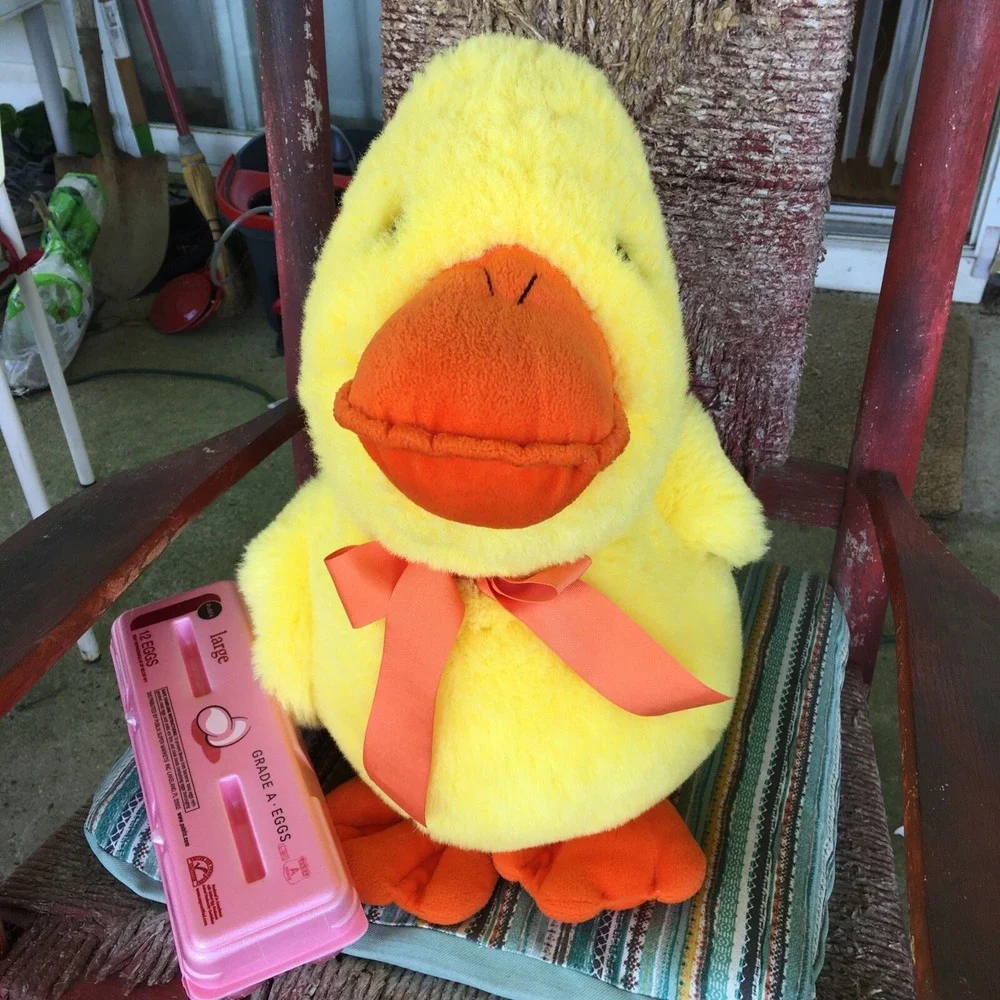 Vintage Large Yellow Duck Soft Plush Grosgrain Bow 24